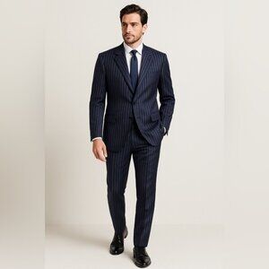 Canali Navy Pinstripe Wool Blazer Set Size 54L Made in Italy Classic Tailored